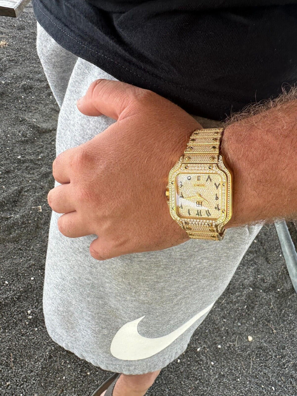 Hip Hop Real Hip Hop Watch Fully Iced Mens Automatic Movement Gold Stainless Arabic