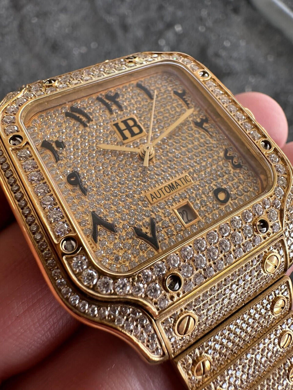 Hip Hop Real Hip Hop Watch Fully Iced Mens Automatic Movement Gold Stainless Arabic