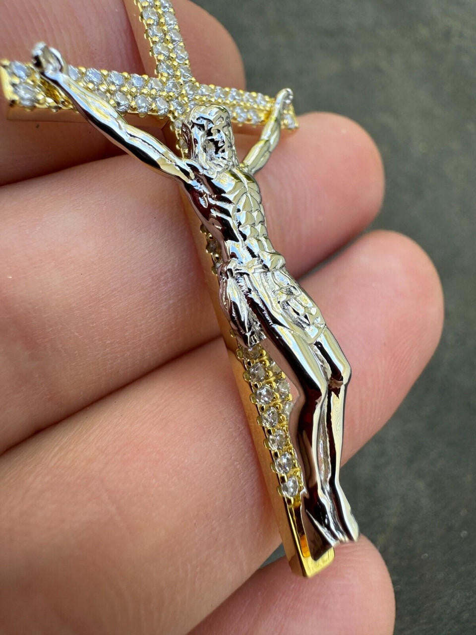 Hip Hop Real Iced Hip Hop Jesus On Cross Pendant - Real 925 Silver 2" Mens Necklace