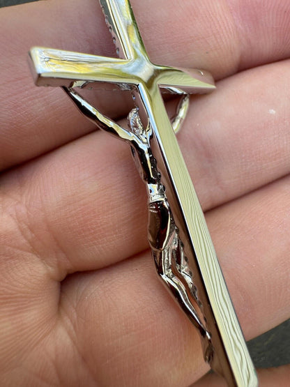 Hip Hop Real Iced Hip Hop Jesus On Cross Pendant - Real 925 Silver 2" Mens Necklace