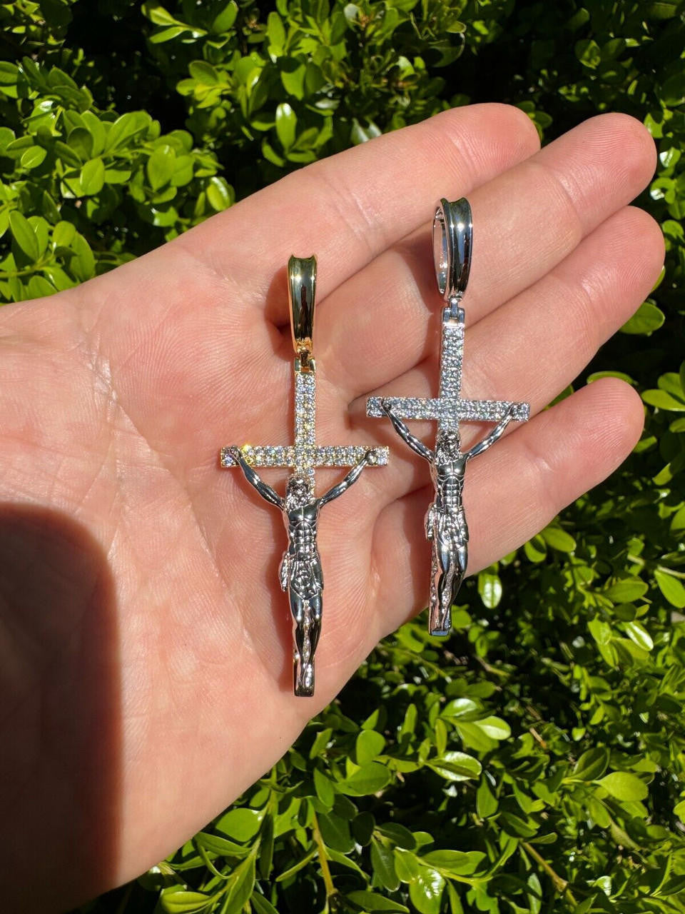 Hip Hop Real Iced Hip Hop Jesus On Cross Pendant - Real 925 Silver 2" Mens Necklace