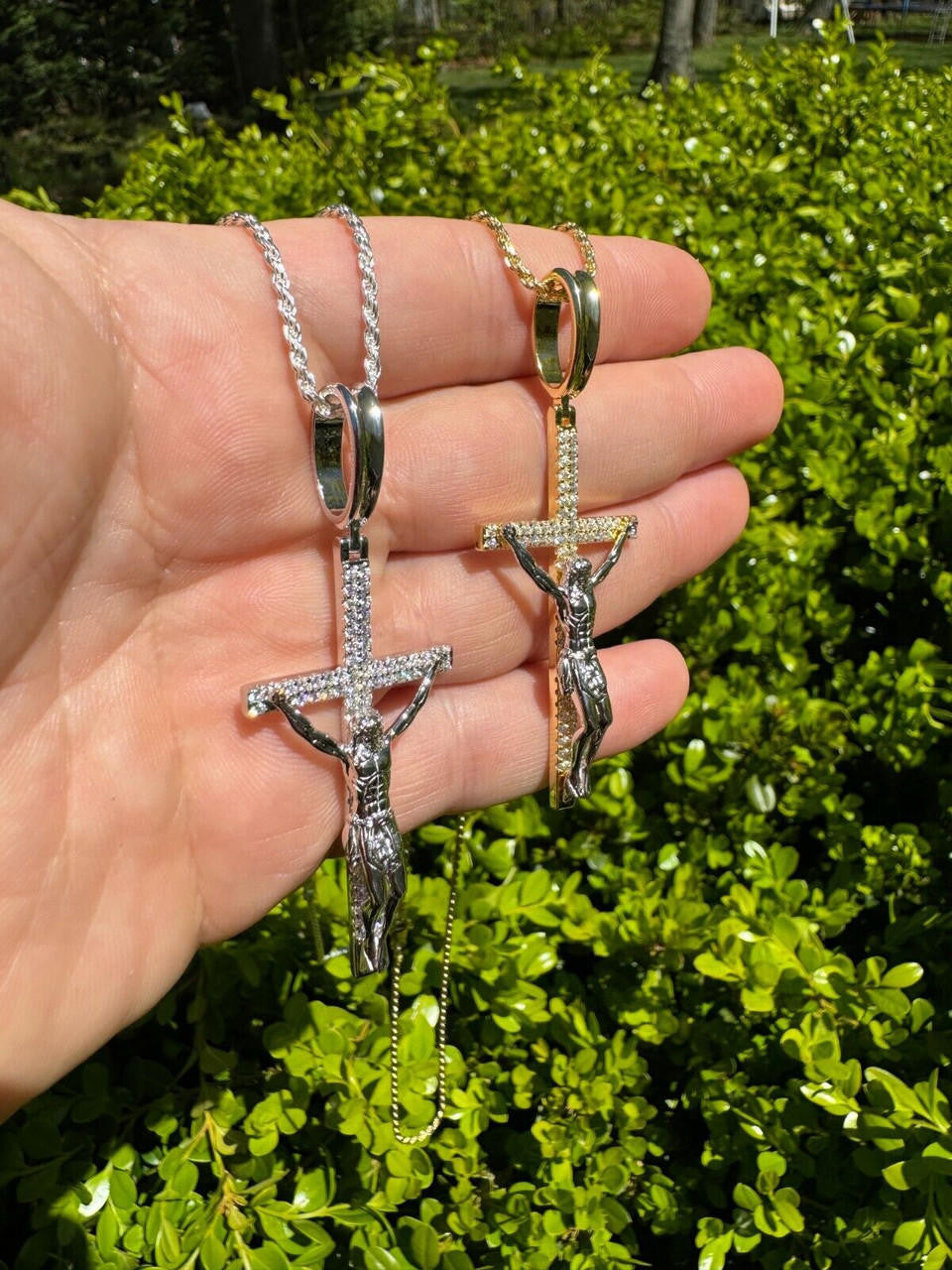 Hip Hop Real Iced Hip Hop Jesus On Cross Pendant - Real 925 Silver 2" Mens Necklace