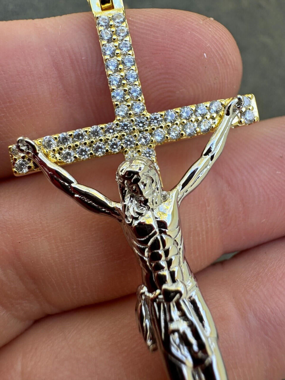 Hip Hop Real Iced Hip Hop Jesus On Cross Pendant - Real 925 Silver 2" Mens Necklace