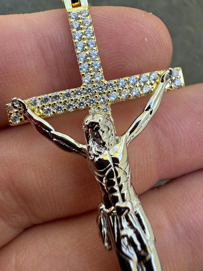 Hip Hop Real Iced Hip Hop Jesus On Cross Pendant - Real 925 Silver 2" Mens Necklace