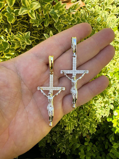 Hip Hop Real Iced Hip Hop Jesus On Cross Pendant - Real 925 Silver 2" Mens Necklace