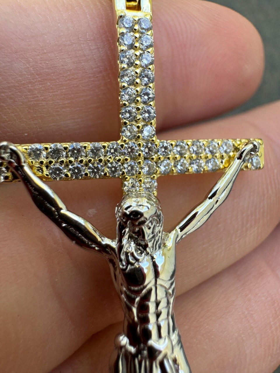 Hip Hop Real Iced Hip Hop Jesus On Cross Pendant - Real 925 Silver 2" Mens Necklace