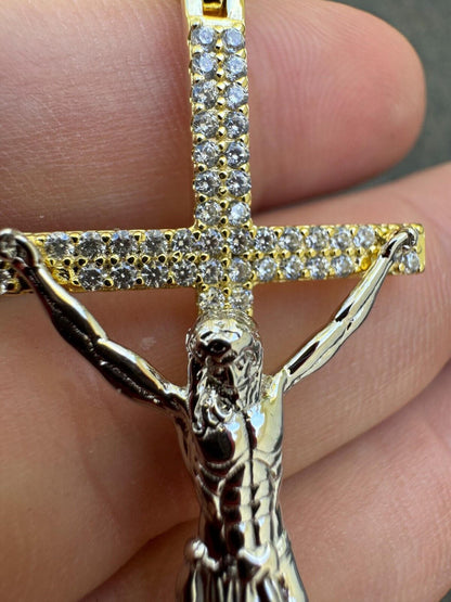 Hip Hop Real Iced Hip Hop Jesus On Cross Pendant - Real 925 Silver 2" Mens Necklace