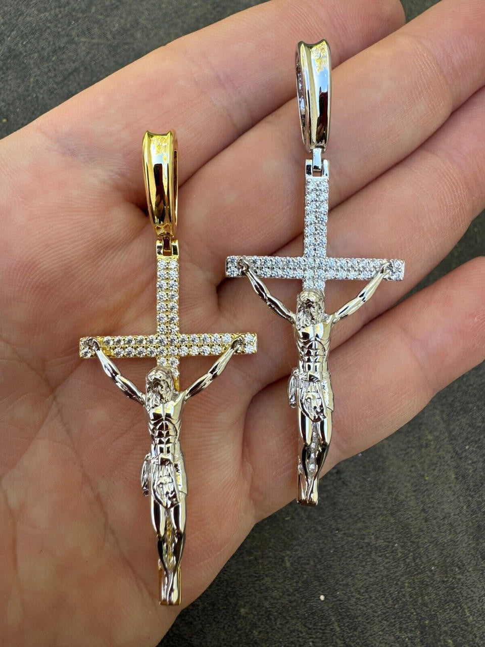 Hip Hop Real Iced Hip Hop Jesus On Cross Pendant - Real 925 Silver 2" Mens Necklace