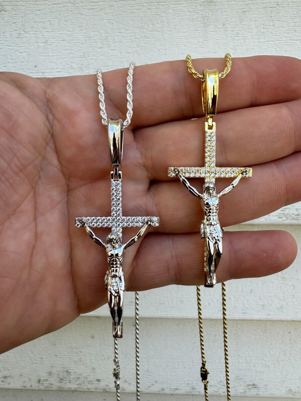 Hip Hop Real Iced Hip Hop Jesus On Cross Pendant - Real 925 Silver 2" Mens Necklace