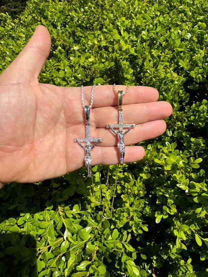 Hip Hop Real Iced Hip Hop Jesus On Cross Pendant - Real 925 Silver 2" Mens Necklace