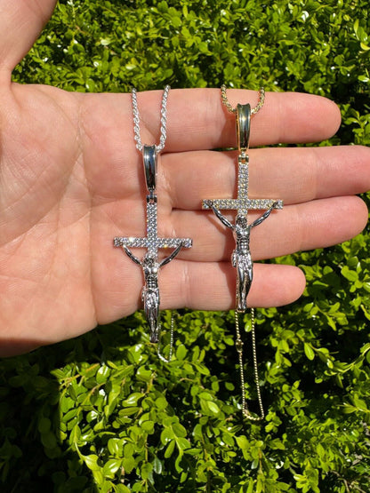 Hip Hop Real Iced Hip Hop Jesus On Cross Pendant - Real 925 Silver 2" Mens Necklace