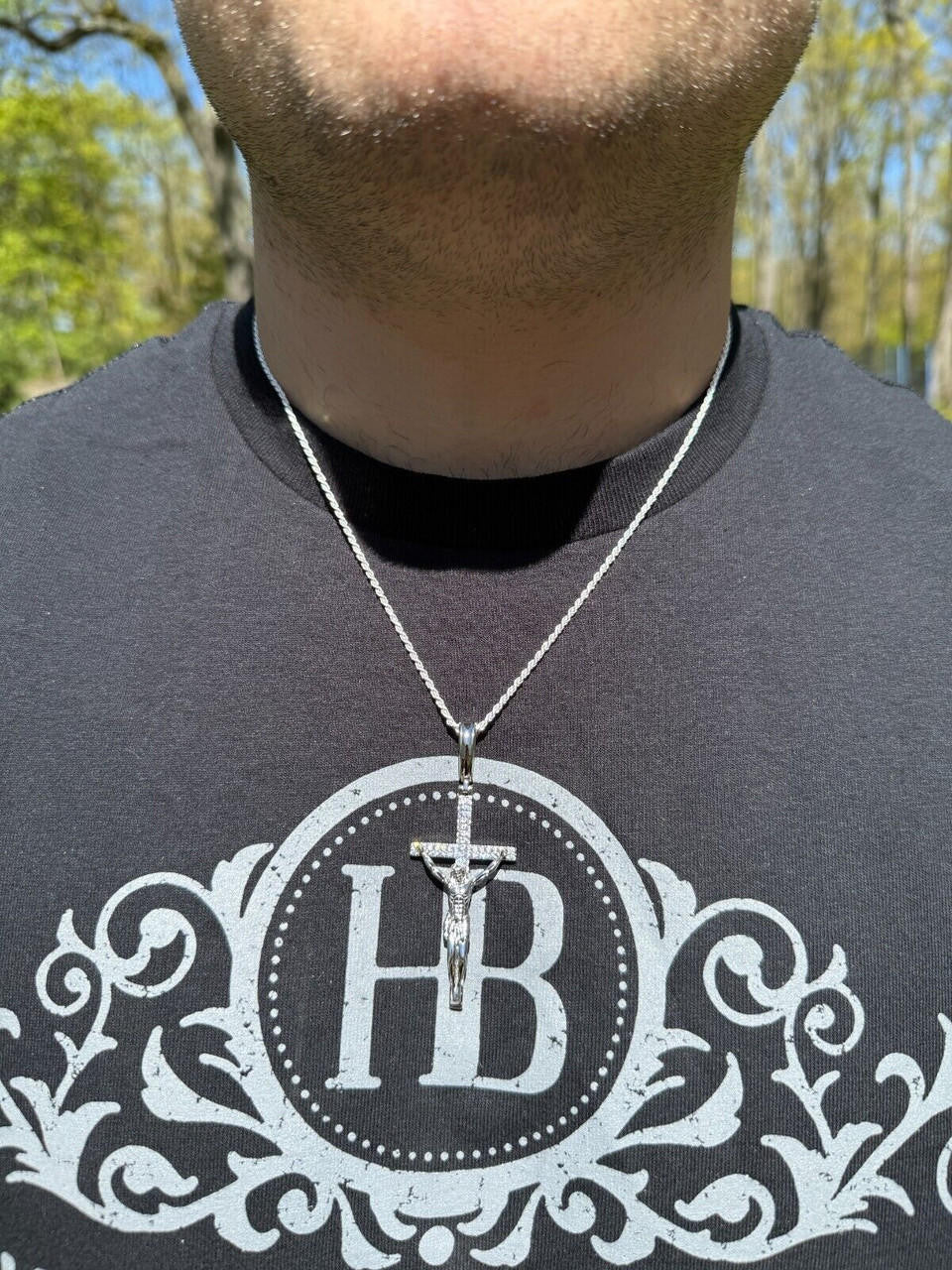 Hip Hop Real Iced Hip Hop Jesus On Cross Pendant - Real 925 Silver 2" Mens Necklace