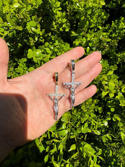 Hip Hop Real Iced Hip Hop Jesus On Cross Pendant - Real 925 Silver 2" Mens Necklace