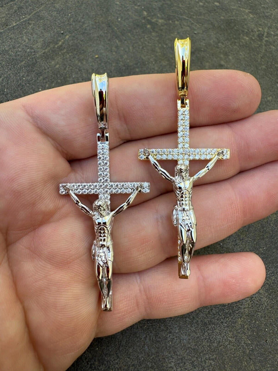 Hip Hop Real Iced Hip Hop Jesus On Cross Pendant - Real 925 Silver 2" Mens Necklace