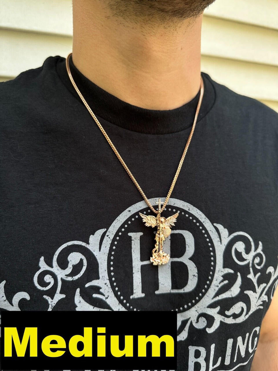 Hip Hop Real Iced MOISSANITE Saint Michael & Dragon Pendant 14k Rose Gold 925 Silver