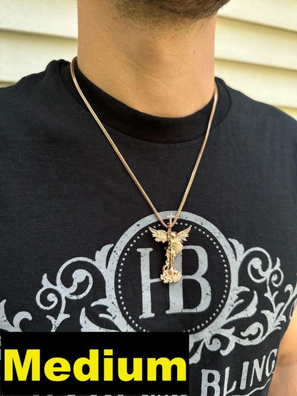 Hip Hop Real Iced MOISSANITE Saint Michael & Dragon Pendant 14k Rose Gold 925 Silver