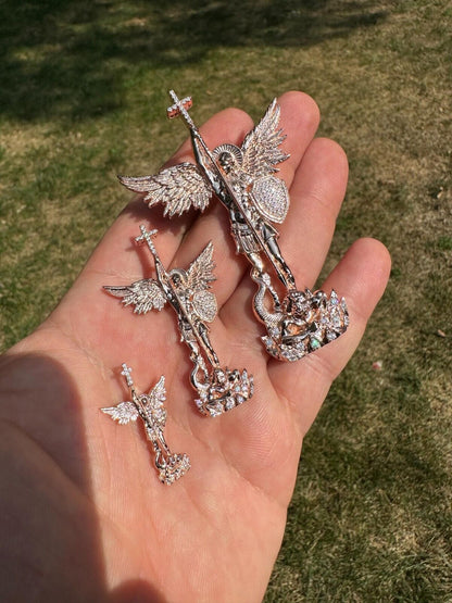 Hip Hop Real Iced MOISSANITE Saint Michael & Dragon Pendant 14k Rose Gold 925 Silver