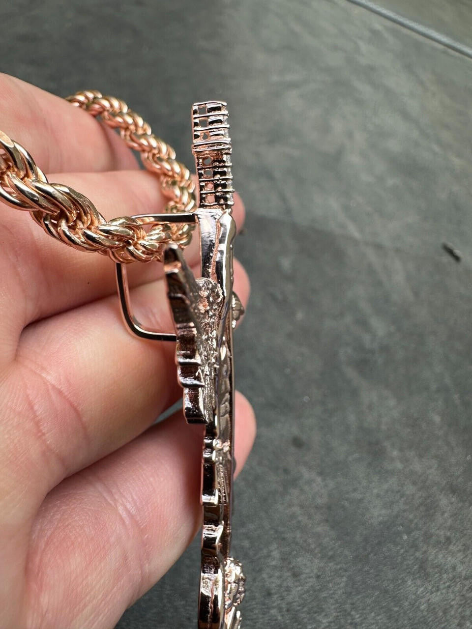 Hip Hop Real Iced MOISSANITE Saint Michael & Dragon Pendant 14k Rose Gold 925 Silver