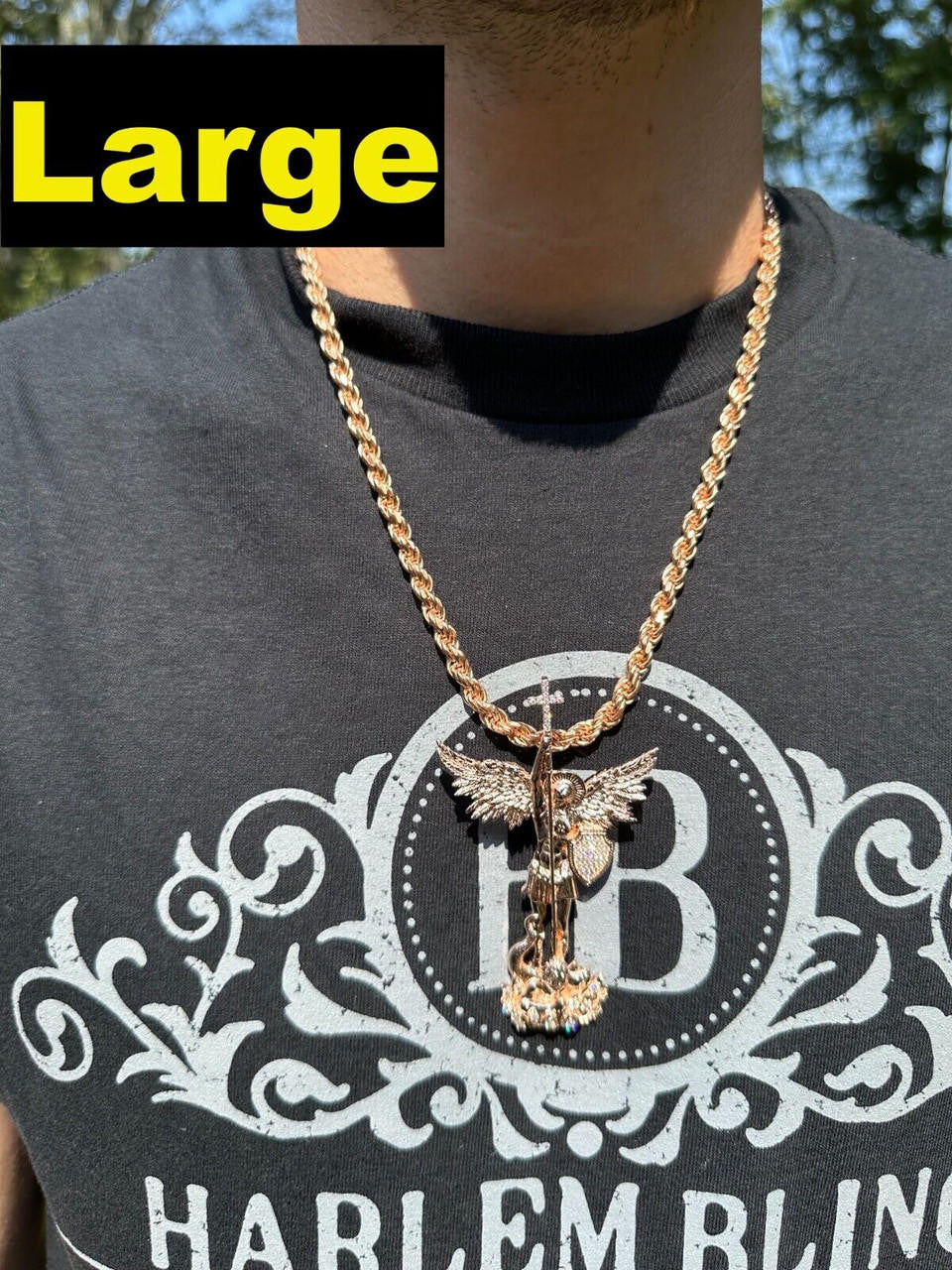 Hip Hop Real Iced MOISSANITE Saint Michael & Dragon Pendant 14k Rose Gold 925 Silver