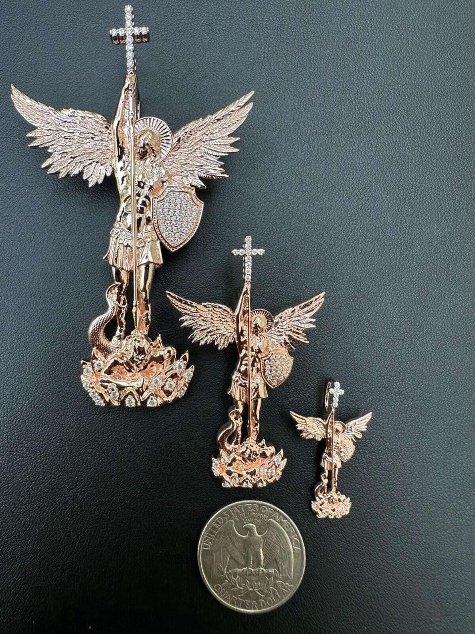 Hip Hop Real Iced MOISSANITE Saint Michael & Dragon Pendant 14k Rose Gold 925 Silver