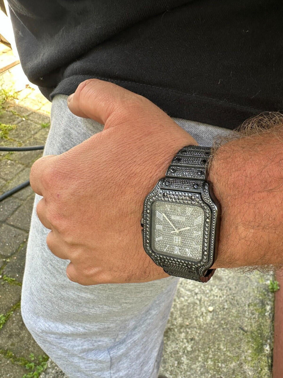 Hip Hop Real Mens 16ct Black MOISSANITE Watch Iced Automatic Movement Hip Hop Bust Down