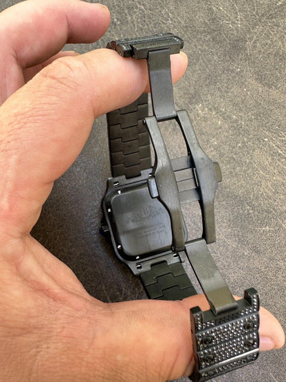 Hip Hop Real Mens 16ct Black MOISSANITE Watch Iced Automatic Movement Hip Hop Bust Down