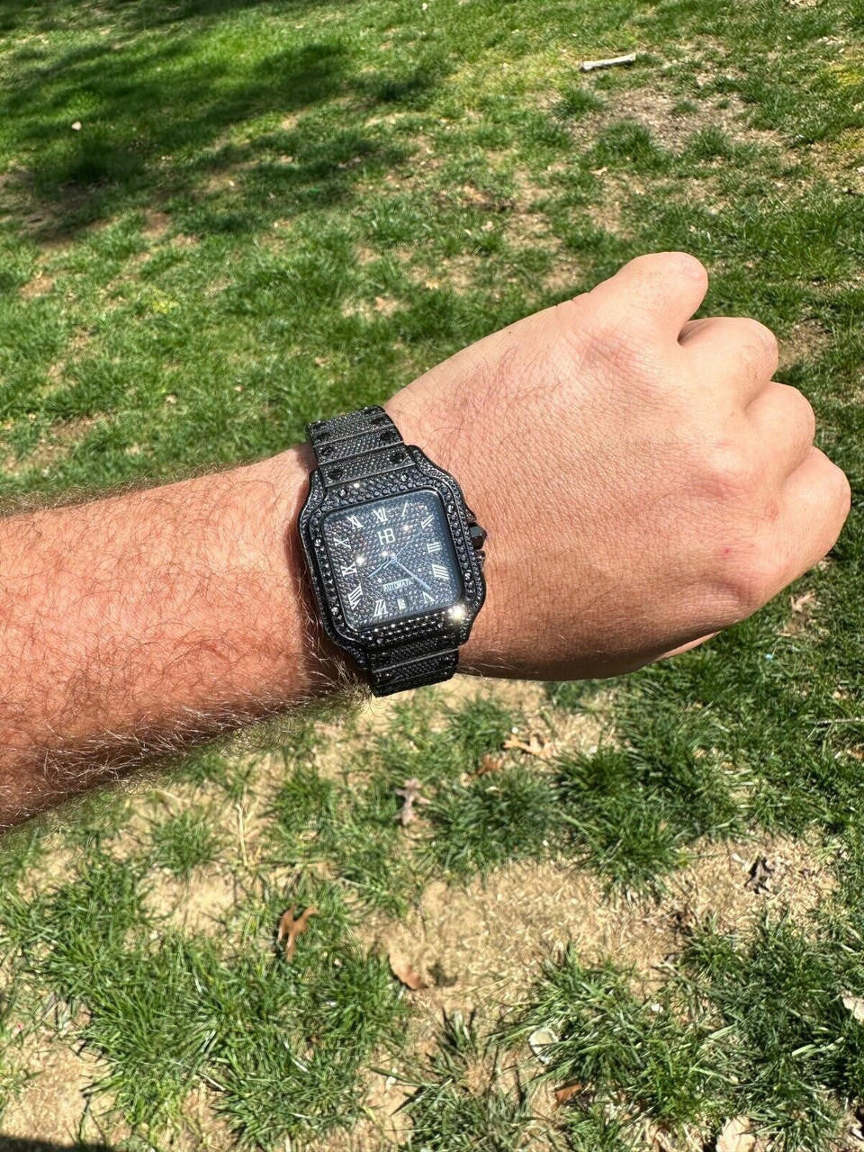 Hip Hop Real Mens 16ct Black MOISSANITE Watch Iced Automatic Movement Hip Hop Bust Down