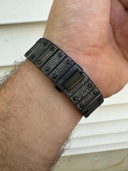 Hip Hop Real Mens 16ct Black MOISSANITE Watch Iced Automatic Movement Hip Hop Bust Down