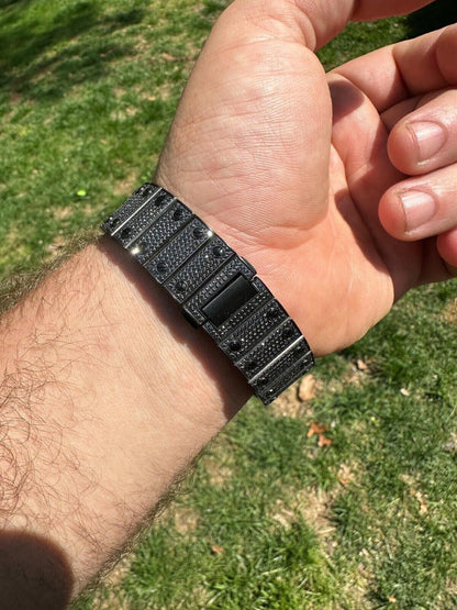 Hip Hop Real Mens 16ct Black MOISSANITE Watch Iced Automatic Movement Hip Hop Bust Down