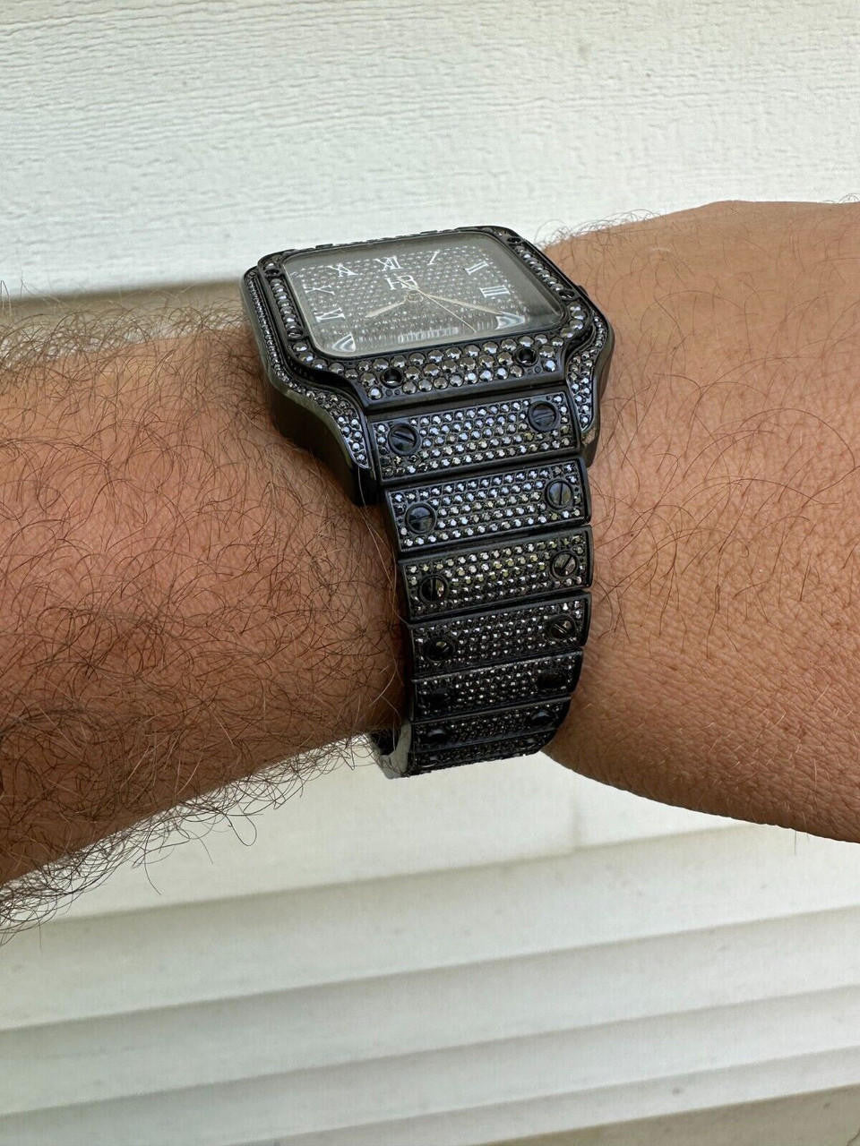 Hip Hop Real Mens 16ct Black MOISSANITE Watch Iced Automatic Movement Hip Hop Bust Down