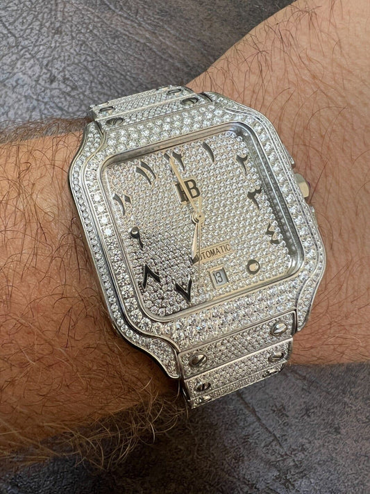 Hip Hop Real Mens 16ct MOISSANITE Watch Iced Automatic Movement Hip Hop Arabic Bust Down
