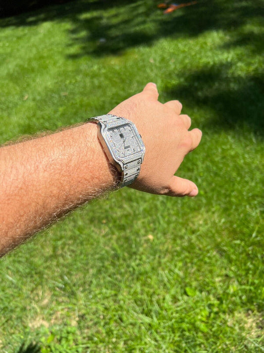 Hip Hop Real Mens 16ct MOISSANITE Watch Iced Automatic Movement Hip Hop Arabic Bust Down