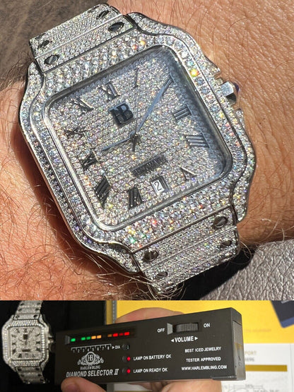 Hip Hop Real Mens 16ct VVS MOISSANITE Watch Iced Automatic Movement Hip Hop Bust Down