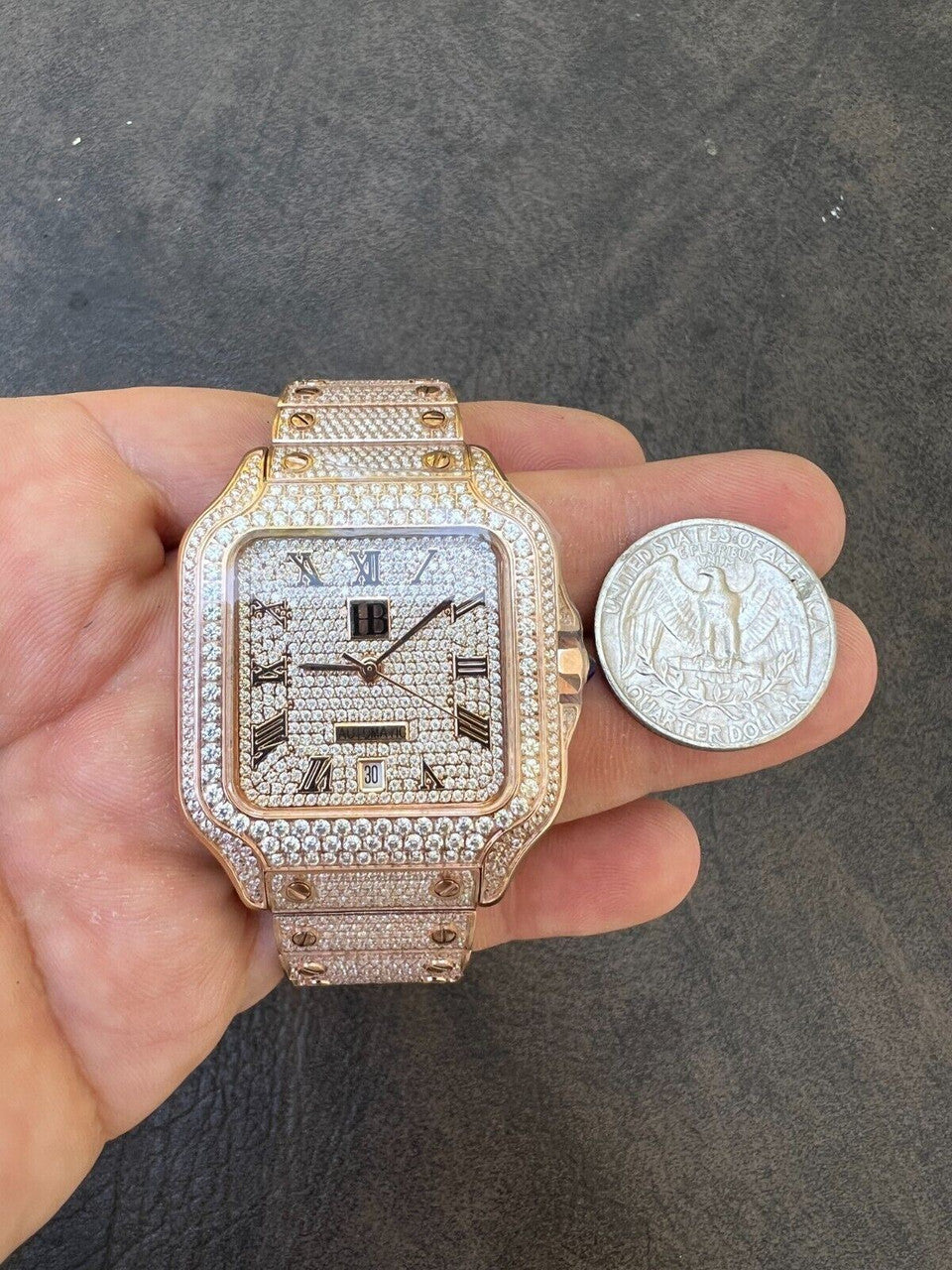 Hip Hop Real Mens 16ct VVS MOISSANITE Watch Iced Automatic Movement Hip Hop Rose Gold