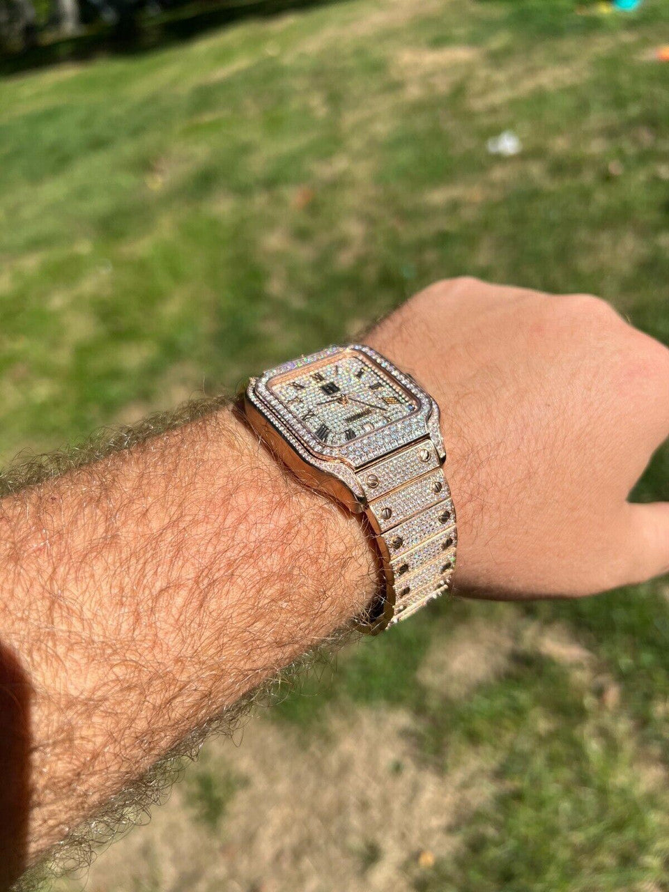 Hip Hop Real Mens 16ct VVS MOISSANITE Watch Iced Automatic Movement Hip Hop Rose Gold