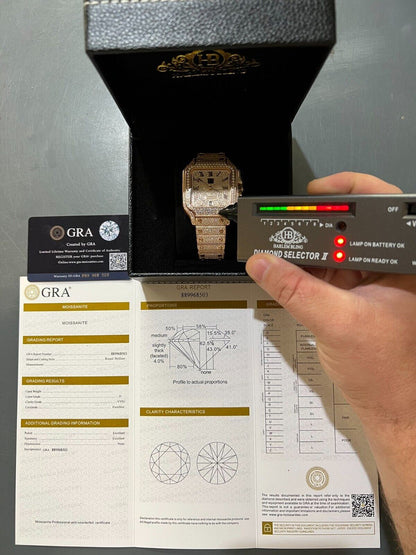 Hip Hop Real Mens 16ct VVS MOISSANITE Watch Iced Automatic Movement Hip Hop Rose Gold