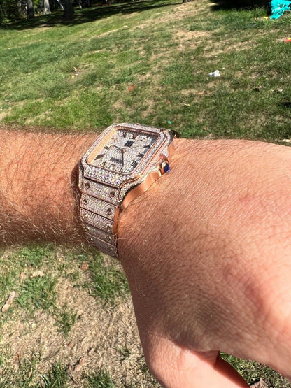 Hip Hop Real Mens 16ct VVS MOISSANITE Watch Iced Automatic Movement Hip Hop Rose Gold