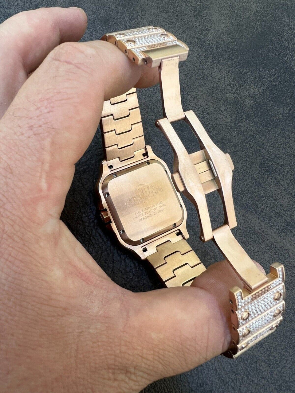 Hip Hop Real Mens 16ct VVS MOISSANITE Watch Iced Automatic Movement Hip Hop Rose Gold