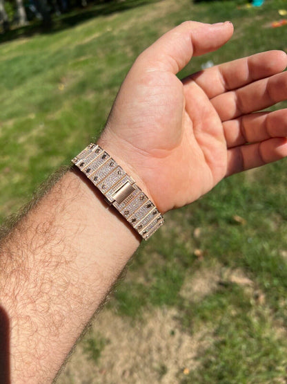 Hip Hop Real Mens 16ct VVS MOISSANITE Watch Iced Automatic Movement Hip Hop Rose Gold