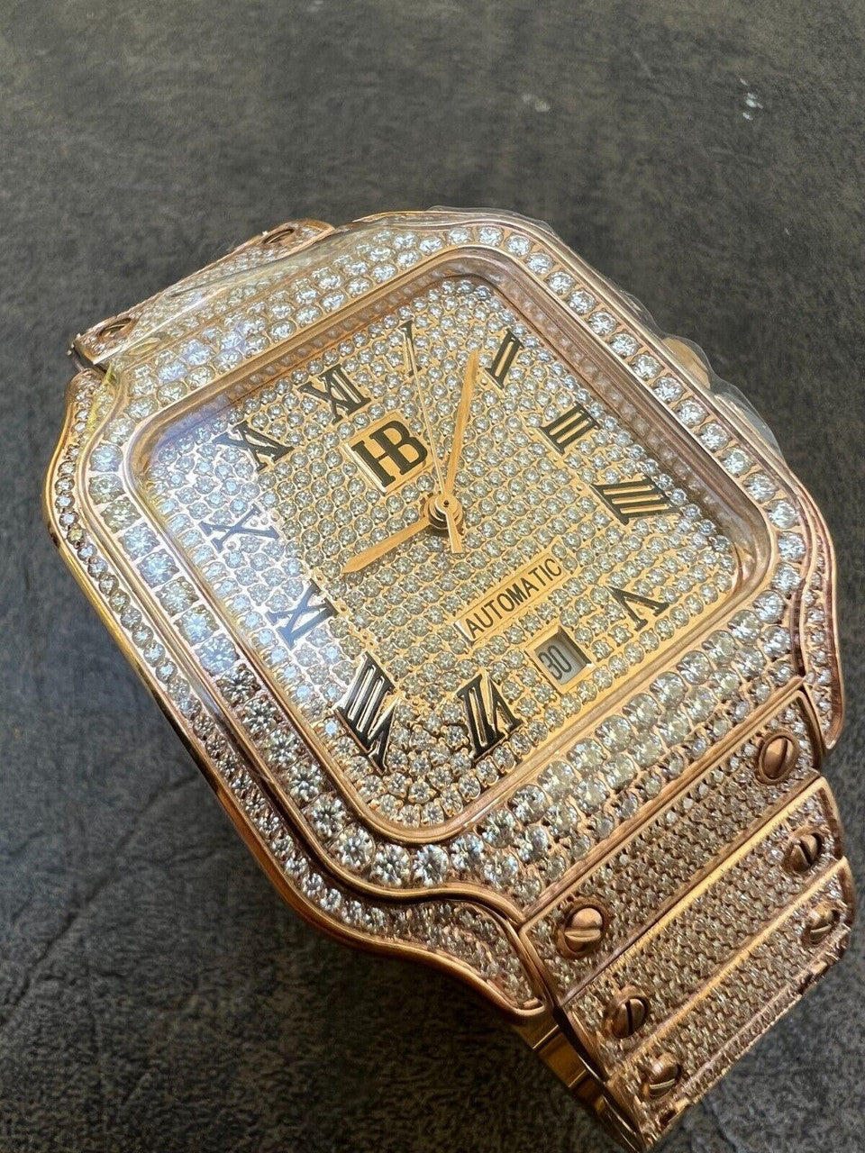 Hip Hop Real Mens 16ct VVS MOISSANITE Watch Iced Automatic Movement Hip Hop Rose Gold