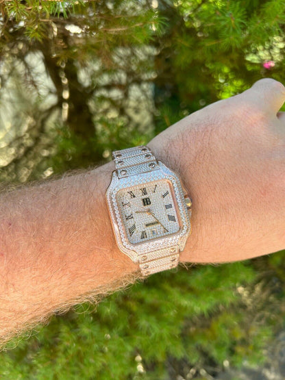 Hip Hop Real Mens 16ct VVS MOISSANITE Watch Iced Automatic Movement Hip Hop Rose Gold