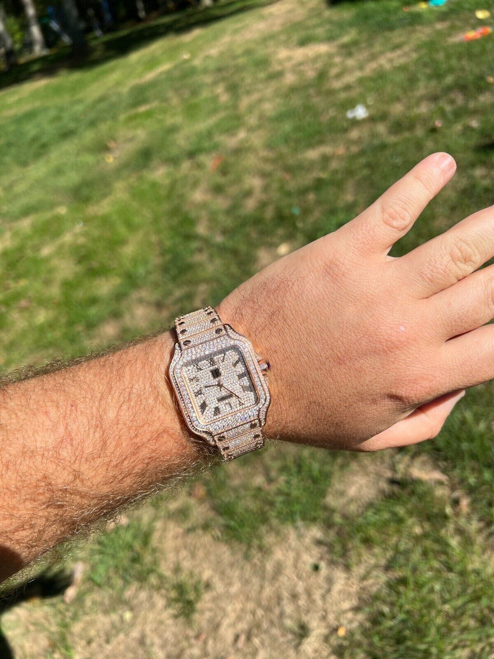 Hip Hop Real Mens 16ct VVS MOISSANITE Watch Iced Automatic Movement Hip Hop Rose Gold