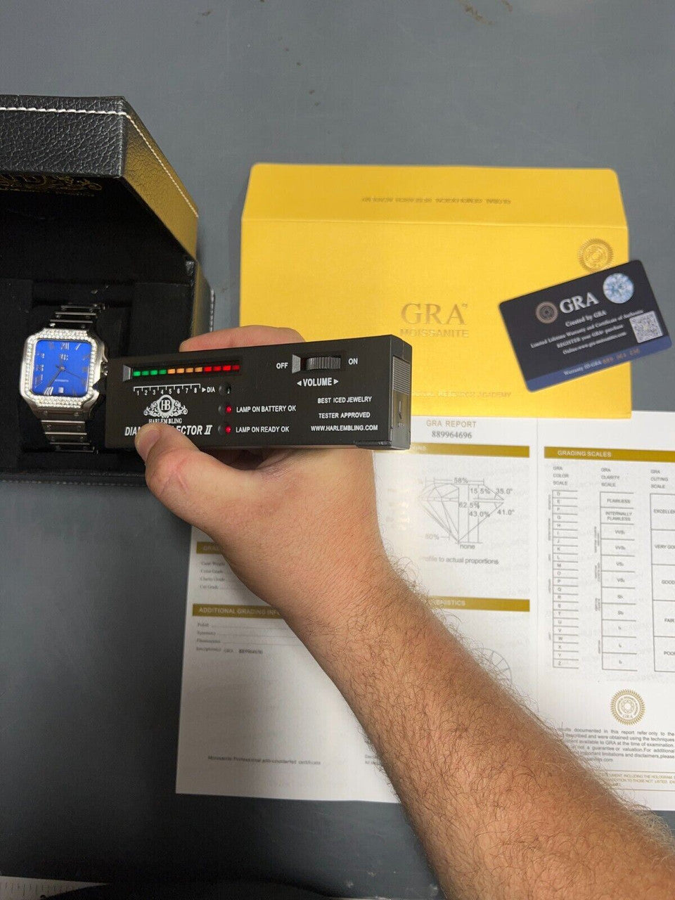 Hip Hop Real Mens 2.5ct MOISSANITE Watch Hip Hop Iced Automatic Movement Blue Face