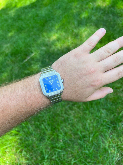 Hip Hop Real Mens 2.5ct MOISSANITE Watch Hip Hop Iced Automatic Movement Blue Face