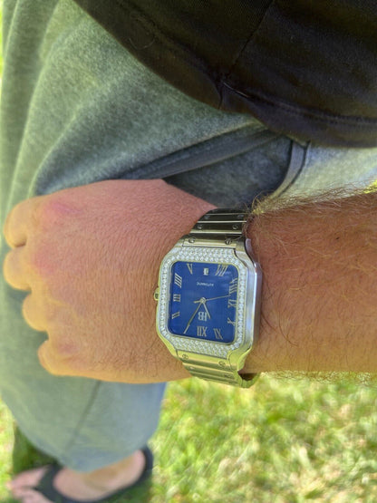 Hip Hop Real Mens 2.5ct MOISSANITE Watch Hip Hop Iced Automatic Movement Blue Face