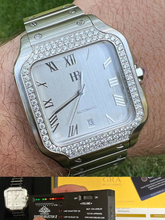 Hip Hop Real Mens 2.5ct MOISSANITE Watch Hip Hop Iced Automatic Sweeping Hand Pearl Face