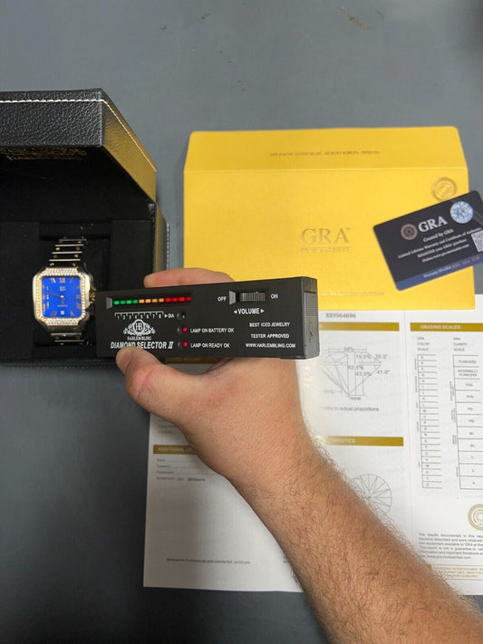 Hip Hop Real Mens 2.5ct MOISSANITE Watch Two Tone Gold Iced Automatic Movement Blue Face