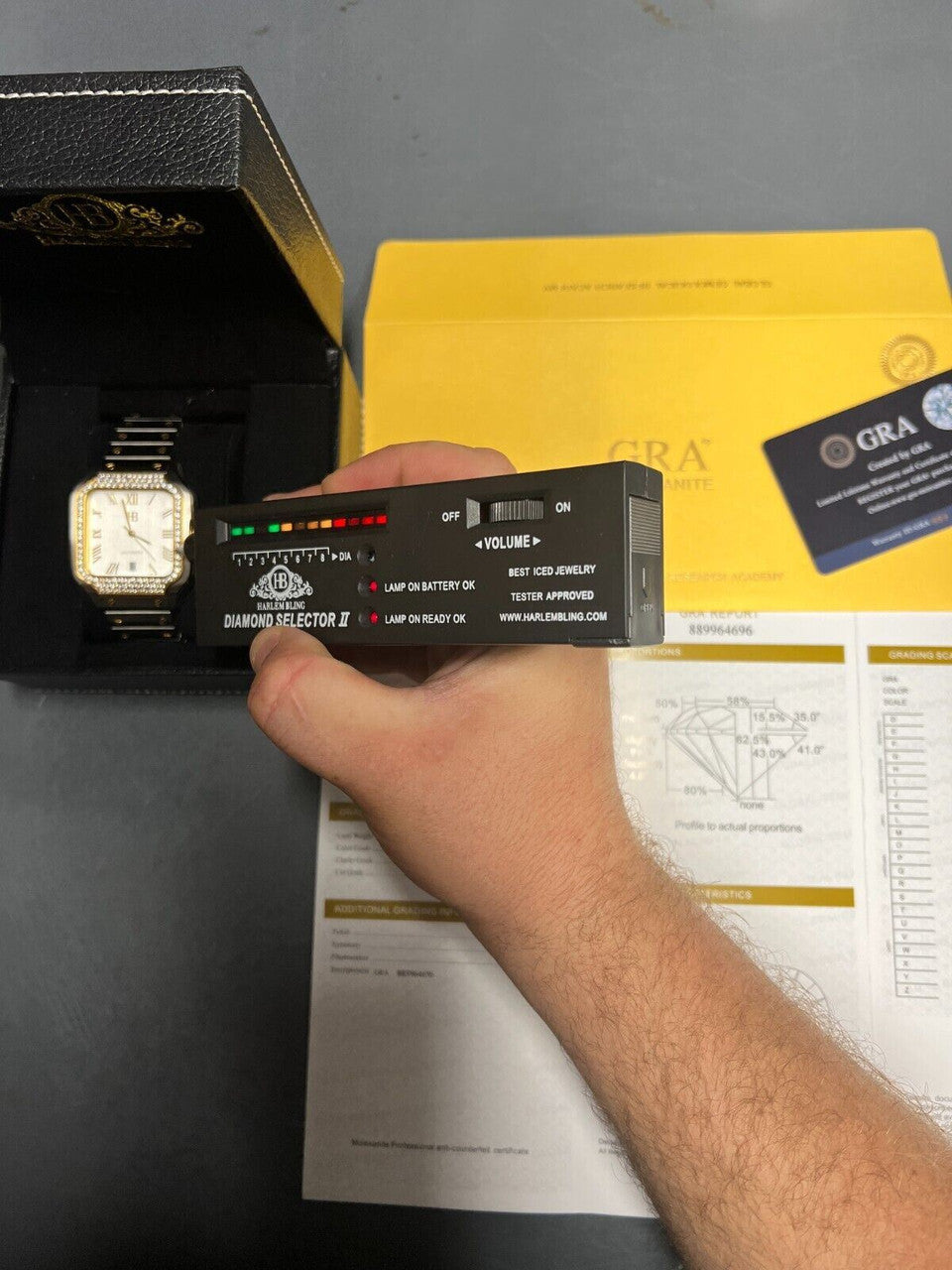 Hip Hop Real Mens 2.5ct MOISSANITE Watch Two Tone Gold Iced Automatic White Pearl Face