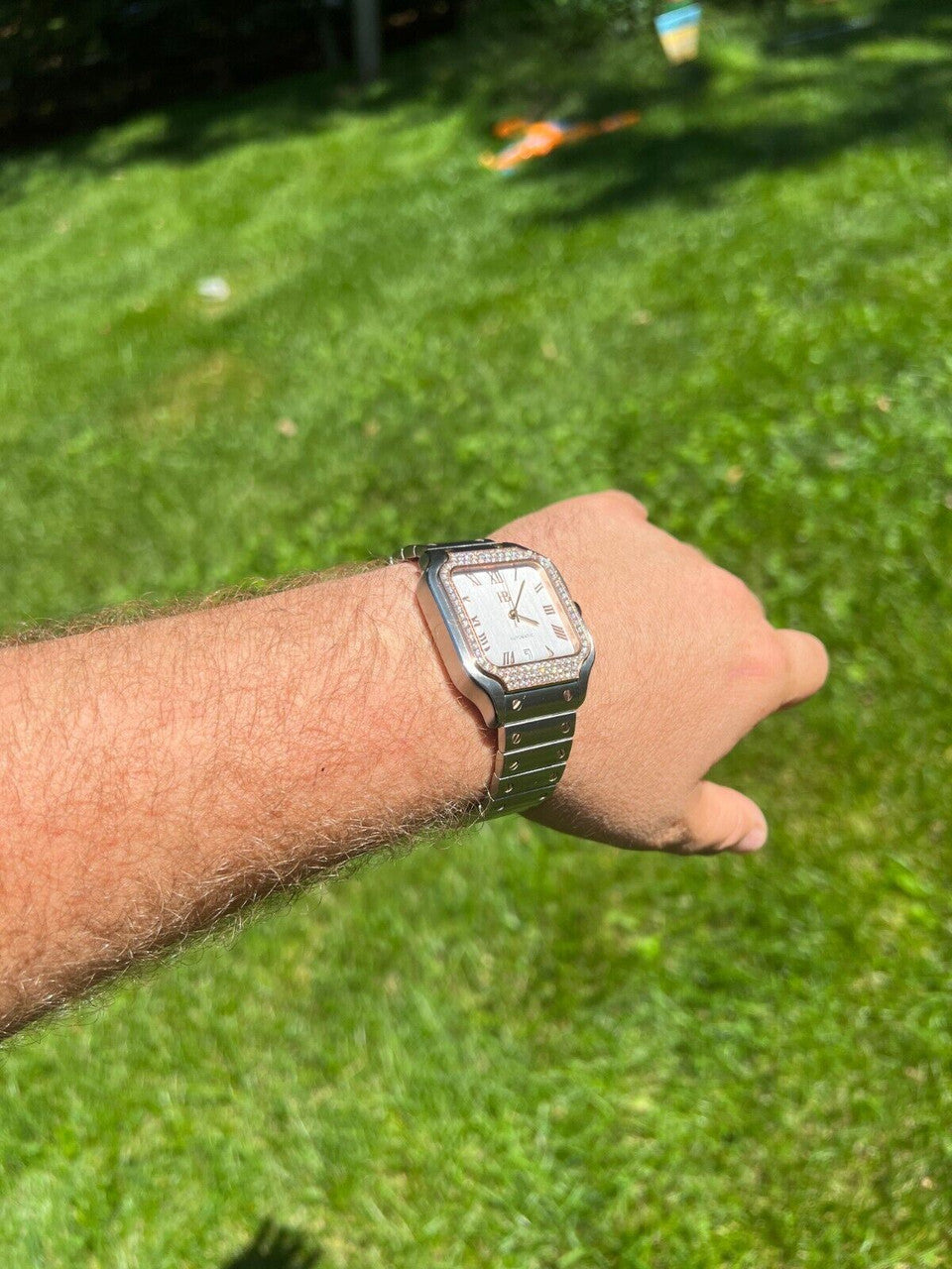 Hip Hop Real Mens 2.5ct MOISSANITE Watch Two Tone Rose Gold Iced Automatic Pearl Face