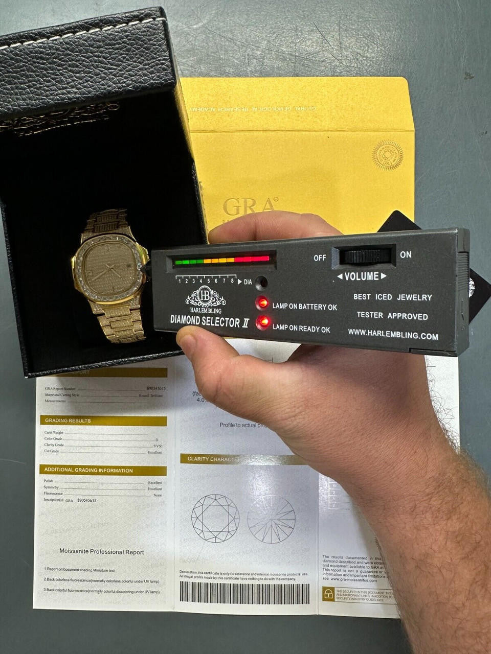 Hip Hop Real Mens Baguette 14k Gold Real MOISSANITE Watch Iced Automatic Movement HipHop